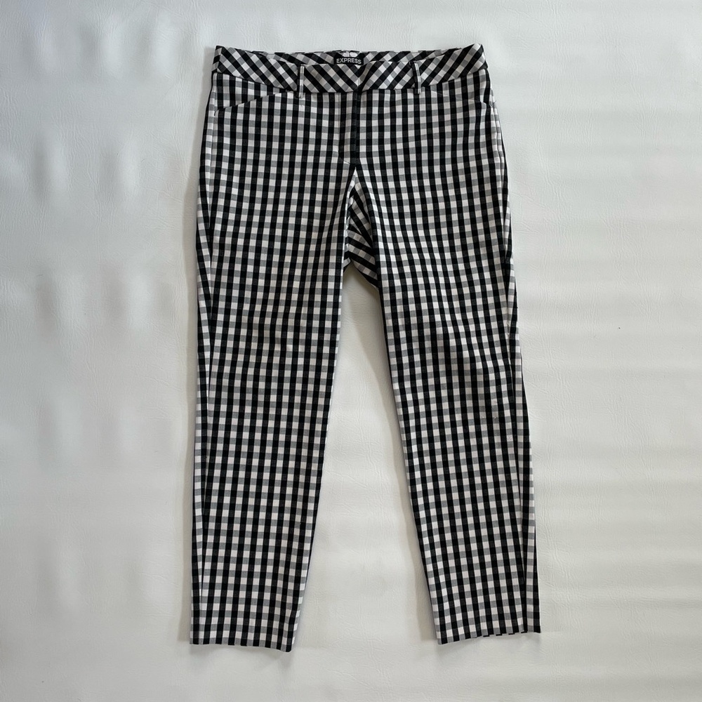 Express Straight Fit Black White Gingham Plaid Checkered  Pants 10